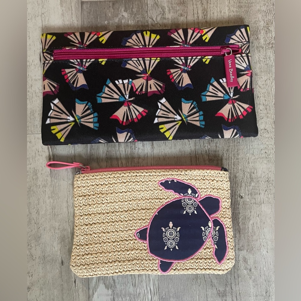 Vera Bradley “Art Butterfly” Pencil Pouch & Seashore Turtle Straw Zip Pouch